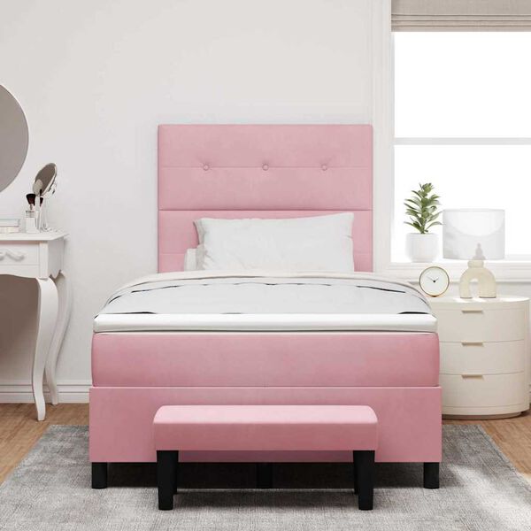 vidaXL Pat cu arcuri cu saltea cu headboard Roz 120 x 190 cm Catifea