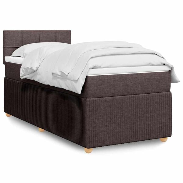vidaXL Pat box spring cu saltea, maro &icirc;nchis, 90x190 cm, textil