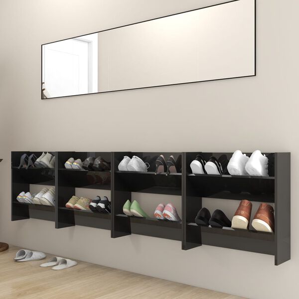 vidaXL Pantofare de perete, 4 buc., negru extralucios, 60x18x60cm, PAL