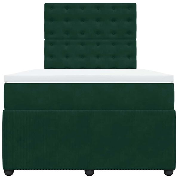 vidaXL Pat box spring cu saltea, verde &icirc;nchis, 120x200 cm, catifea