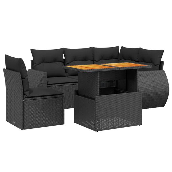 vidaXL Set mobilier de grădină cu perne, 6 piese, negru, poliratan