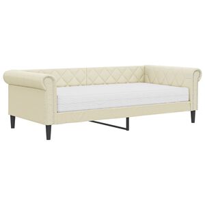 vidaXL Pat de zi cu saltea, crem, 90x200 cm, piele ecologică