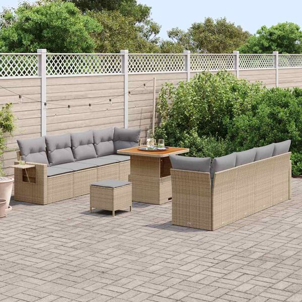 vidaXL Set de canapele pentru grădină cu pernă 11 pcs Bej Rattan poli