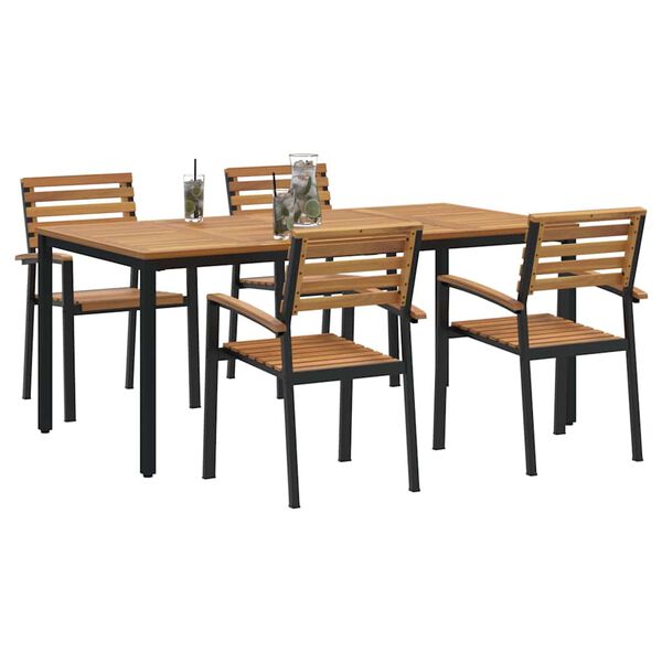 vidaXL Set de masă pentru grădină 5 pcs Negru Lemn Solid de Acacia