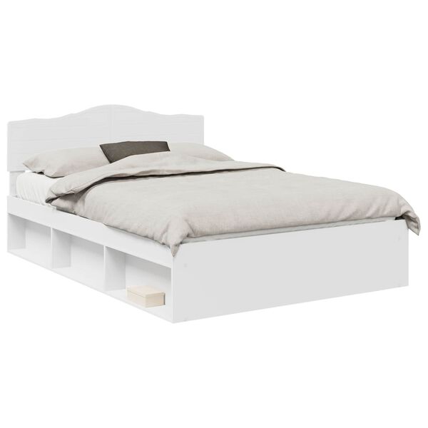 vidaXL Cadru de pat cu headboard Alb 140 x 190 cm Lemn de pin masiv