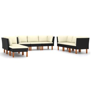 vidaXL Set mobilier de grădină cu perne, 9 piese, negru, poliratan