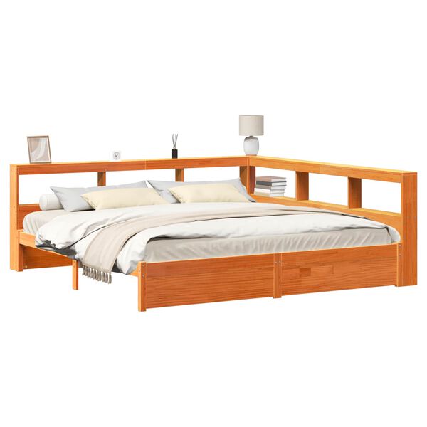 vidaXL Pat bibliotecă cu headboard 2 pcs Maroniu cerat 200 x 200 cm