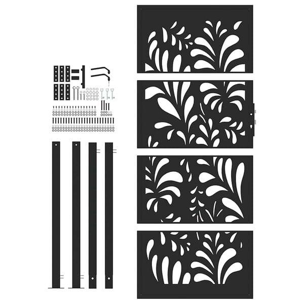 vidaXL Poartă de grădină neagră 100x200 cm, model ondulat din oțel
