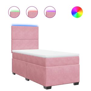 vidaXL Pat box spring cu saltea, roz, 80x200 cm, catifea