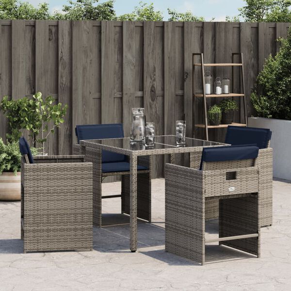 vidaXL Scaune de grădină cu perne, 4 buc., gri, poliratan