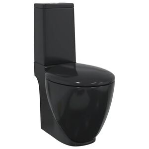vidaXL Vas WC toaletă baie, negru, ceramică, rotund, flux inferior