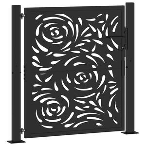 vidaXL Poartă de grădină neagră 100x100 cm, oțel, design cu flacără