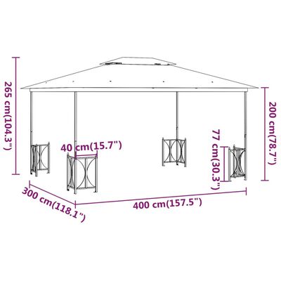 vidaXL Foișor cu pereți laterali și acoperișuri duble crem 3x4 m
