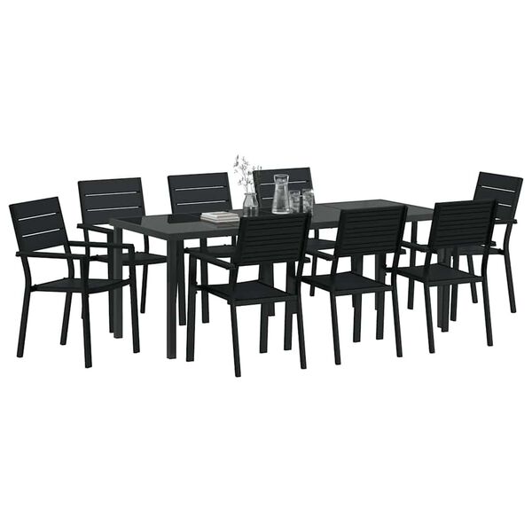 vidaXL Set de masă pentru grădină 9 pcs Negru