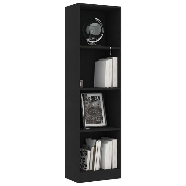 vidaXL Bibliotecă cu 4 rafturi, negru, 40x24x142 cm, lemn prelucrat