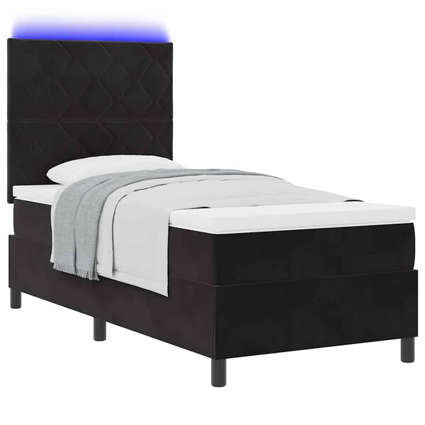 vidaXL Pat cu arc LED cu saltea cu headboard Negru 90 x 190 cm Catifea