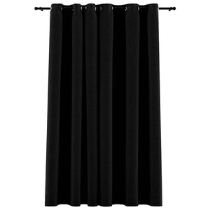 vidaXL Perdea opacă, aspect p&acirc;nză, cu ocheți, negru, 290 x 245 cm