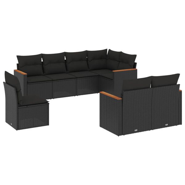 vidaXL Set mobilier de grădină cu perne, 8 piese, negru, poliratan