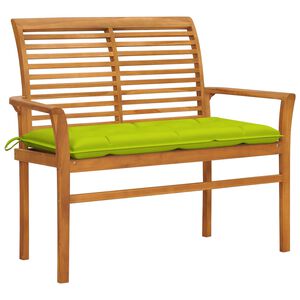vidaXL Bancă de grădină, pernă verde aprins, 112 cm, lemn masiv de tec
