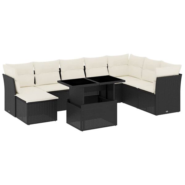 vidaXL Set mobilier de grădină cu perne, 9 piese, negru, poliratan