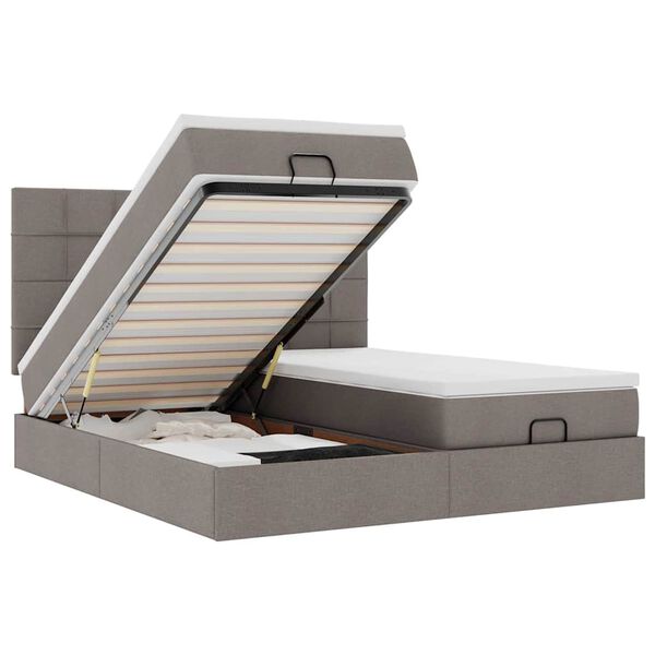 vidaXL Cadru de pat otoman cu saltele Taupe 200x200cm țesătură