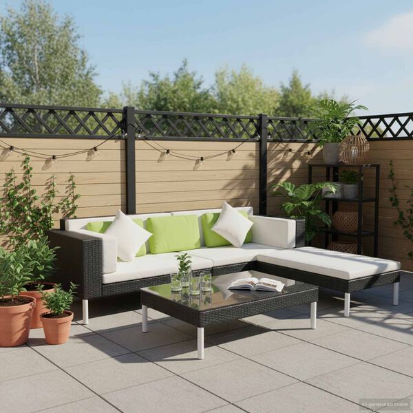 vidaXL Set mobilier de grădină cu perne, 4 piese, negru, poliratan