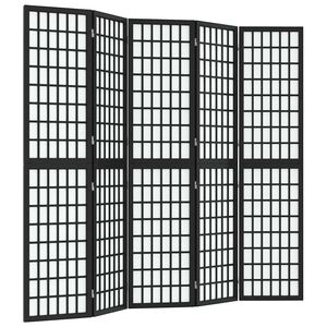 vidaXL Paravan pliabil cu 5 panouri, stil japonez, negru, 200x170 cm