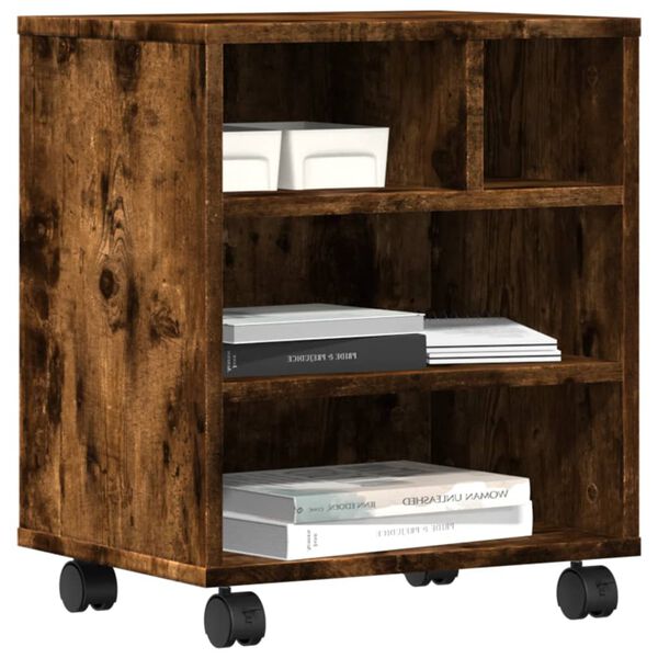 vidaXL Suport pentru imprimantă cu roți, stejar fumuriu, 41x32x48 cm