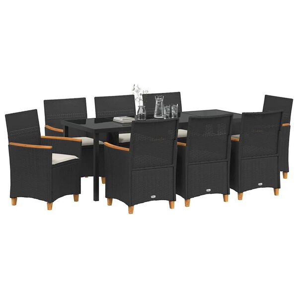 vidaXL Set de masă pentru grădină 9 pcs Negru poliratan