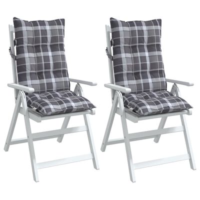vidaXL Perne scaun cu spătar înalt, 2 buc., gri, carouri textil oxford