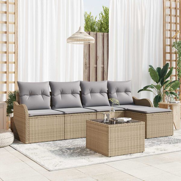 vidaXL Set de canapele pentru grădină cu pernă 6 pcs Negru Rattan poli