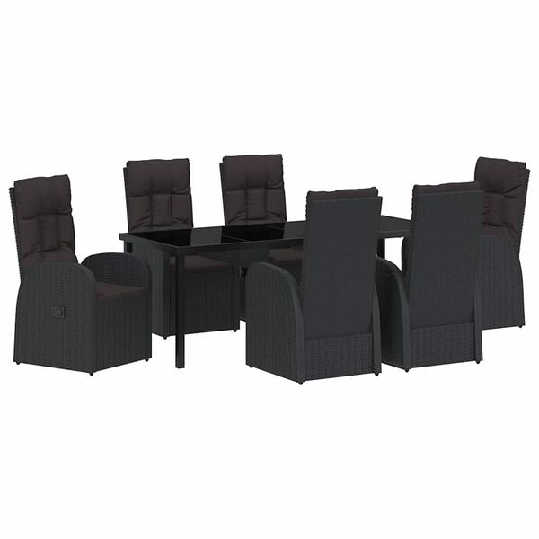 vidaXL Set de masă pentru grădină cu pernă 7 pcs Negru poliratan