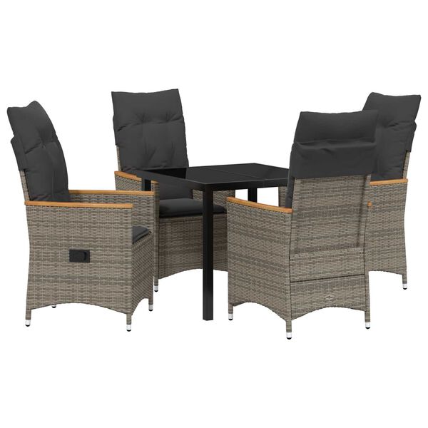 vidaXL Set de masă pentru grădină cu pernă 5 pcs Gri poliratan