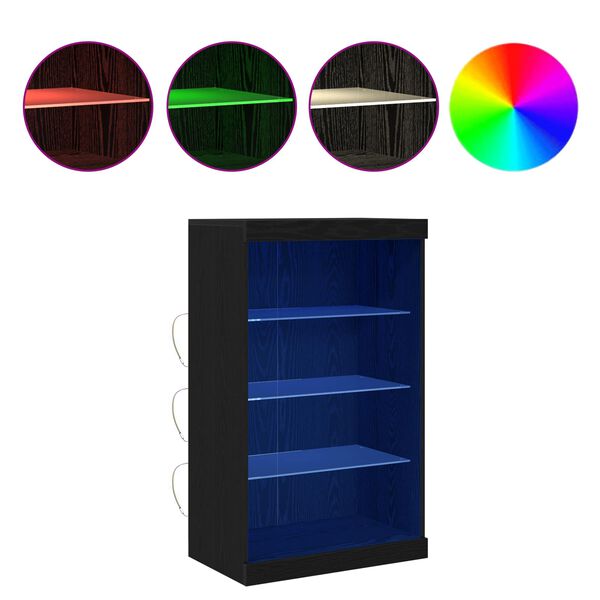 vidaXL Bufet LED Stejar Negru 60,5 x 37 x 100 cm Lemn compozit