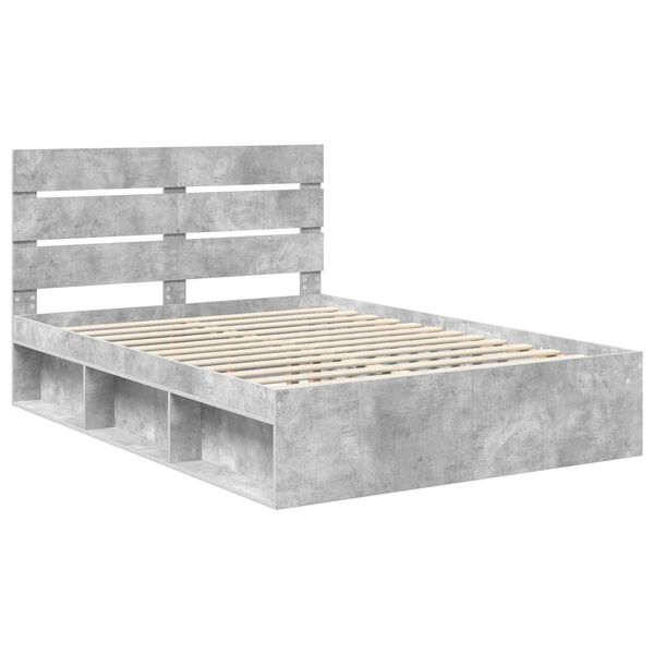 vidaXL Cadru de pat cu headboard Beton 140 x 190 cm Lemn de pin masiv