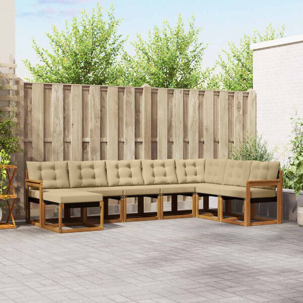vidaXL Set de canapele de exterior cu pernă 8 pcs Natural și Bej