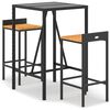 vidaXL Set bar pentru grădină, 3 piese, negru, poliratan/lemn acacia