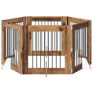 vidaXL Poartă pentru c&acirc;ini cu suporturi 6 pcs Lemn vechi 80 x 80 cm