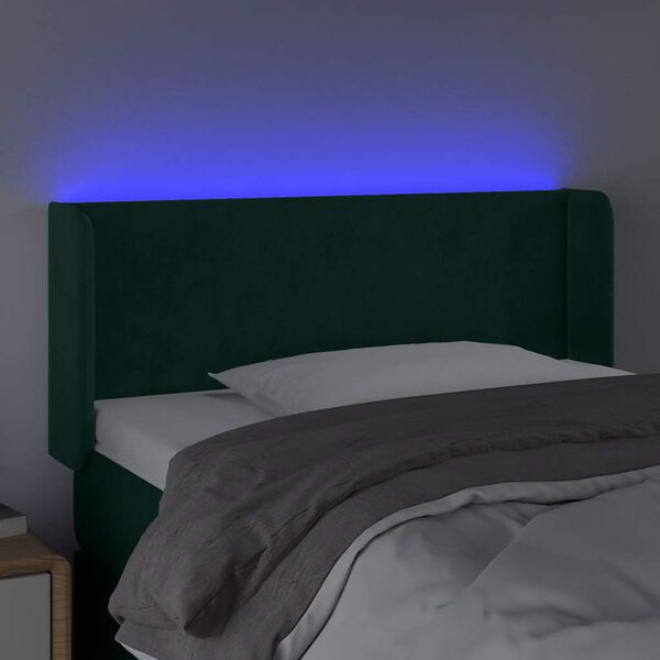 vidaXL Tăblie de pat cu LED, verde &icirc;nchis, 83x16x78/88 cm, catifea