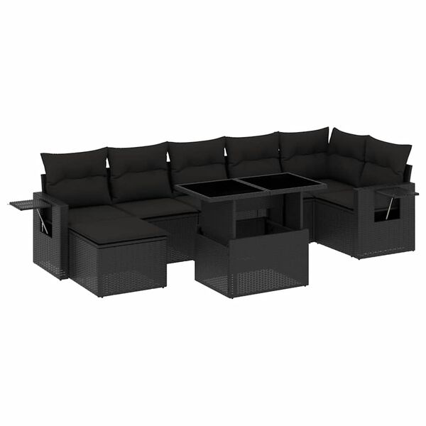 vidaXL Set mobilier de grădină cu perne, 8 piese, negru, poliratan