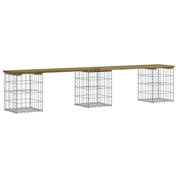 vidaXL Bancă grădină, design gabion, 203x31x42 cm, lemn pin impregnat