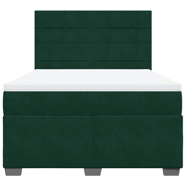 vidaXL Pat box spring cu saltea, verde &icirc;nchis, 160x200 cm, catifea