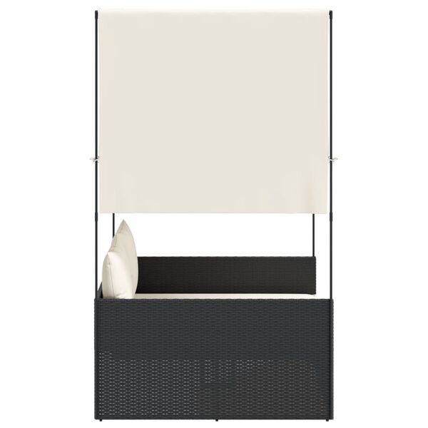 vidaXL Șezlong de plajă dublu cu acoperiș și perdele, negru, poliratan