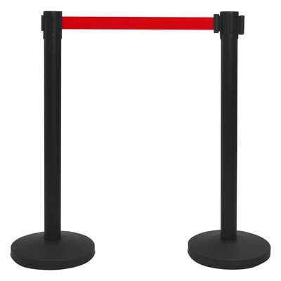 vidaXL Stâlpi cu bandă, barieră aeroport, 4 buc., negru, fier
