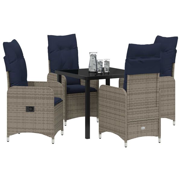 vidaXL Set de masă pentru grădină cu pernă 5 pcs Negru Rattan poli