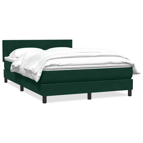 vidaXL Pat box spring cu saltea, verde &icirc;nchis, 160x210 cm, catifea