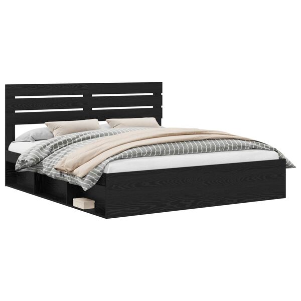 vidaXL Cadru de pat cu headboard Negru 180 x 200 cm Lemn de pin masiv