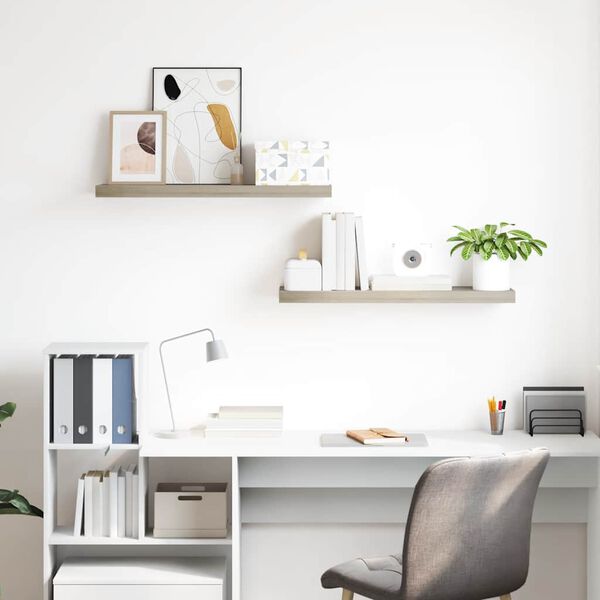 vidaXL Rafturi de perete suspendate 2 buc., stejar, 80x23,5x3,8 cm MDF