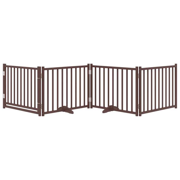 vidaXL Poartă c&acirc;ini pliabilă cu ușă 4 panouri maro 320 cm, lemn brad