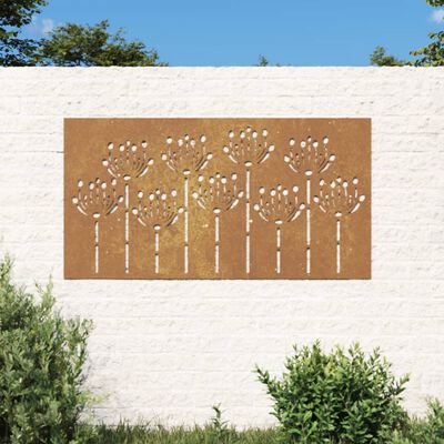 vidaXL Decorație perete de grădină 105x55 cm design flori oțel Corten